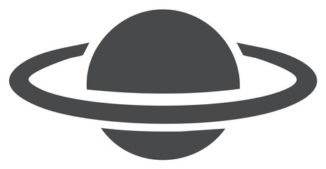 A minimalist glyph icon of a planet with a ring system representing space astronomy and the solar system