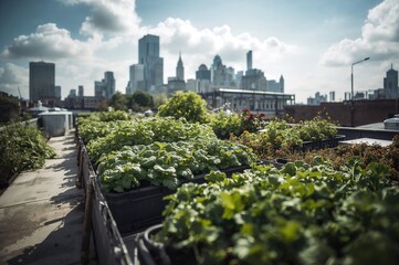Fototapeta premium Rooftop garden and vegetable farm showcasing urban farming on a building's roof