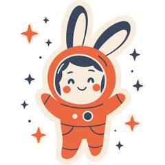 Tiny Astronaut Bunny Floating in Space with Stars | Cute Space Rabbit Surrounded by Twinkling Lights | Adorable Bunny Astronaut Illustration in Zero Gravity | Kawaii Cosmic Bunny Drifting Among Stars