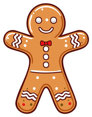 Gingerbread Man Holiday Cookie with Bow Tie and Candy Ornament Decorations Vector Design Element