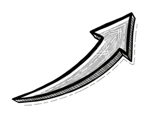 Hand drawn sketchy upward pointing arrow isolated on transparent background