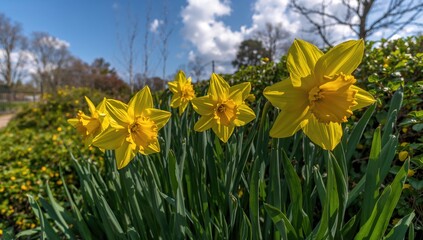 Fototapeta premium Daffodil blooming in spring sunlight, symbolizing seasonal change