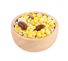  Grains Corn, Millet and Red Beans in wooden bowl on transparent png