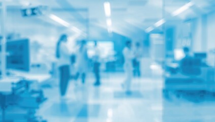 Obraz premium Blurred medical backdrop, light blue workspace providing an empty area for design use