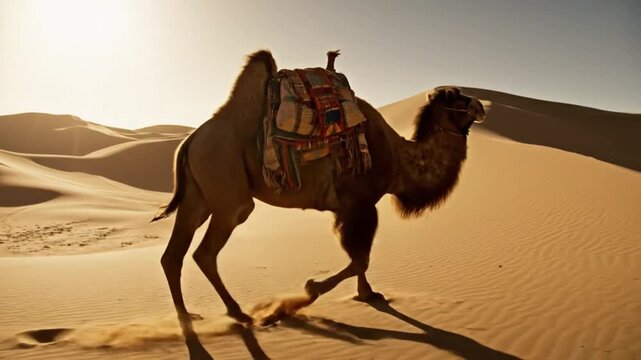 "Resilient Camel Trekking Across the Vast Desert Sands - Video"