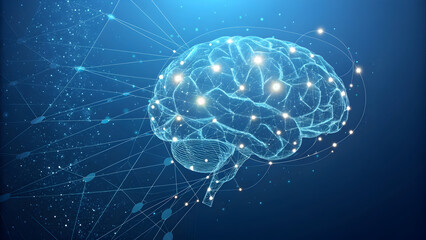 Glowing abstract digital brain network with blue light particles full hd 4k stock image download technology