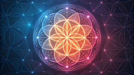 Glowing geometric mandala with fractal patterns and starry full hd 4k stock image download background