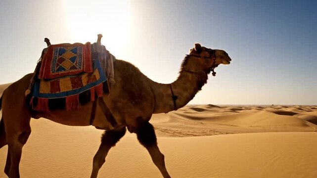 "Resilient Camel Trekking Across the Vast Desert Sands - Video"