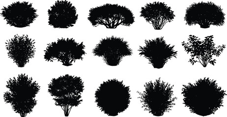 Bush silhouette vector, shrub clipart set, foliage illustration, garden plant design, landscape element art, nature greenery shape, decorative hedge graphic