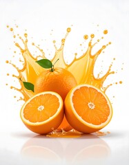 Vibrant Orange Splash: Fresh Citrus with Juice Bursting on White Background