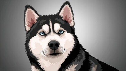 Emotive close-up of a Siberian husky with piercing blue eyes in monochrome