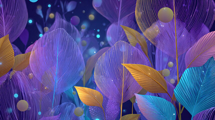 Glowing purple leaves and golden foliage creating a magical enchanted forest scene