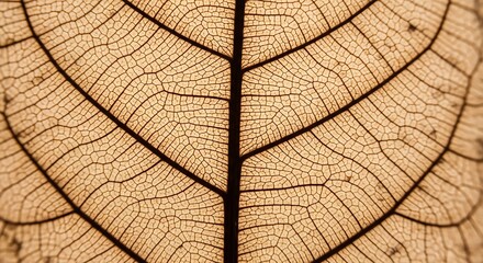 A detailed close up of a dry leaf showing its intricate vein structure and delicate cellular pattern