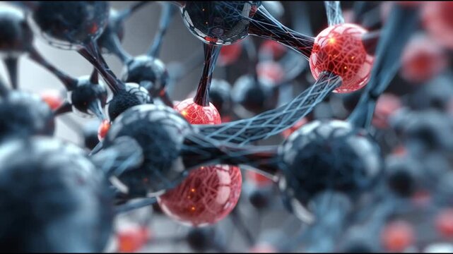 Graphene battery nanomaterial energy storage technology. Conductivity. Supercapacitor research. Molecular structure showcasing graphene and nanomaterial interactions.