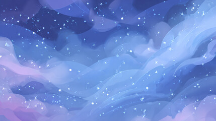 Dreamy night sky with sparkling stars and soft blue purple clouds background