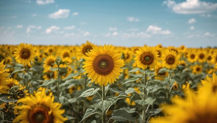 Obraz premium Sunflower Field, showcasing the vibrant colors of nature, seasonal change