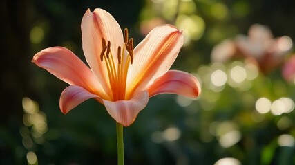 Close Up of an Orange Lily Flower in Bloom, Sunny Garden Bokeh
