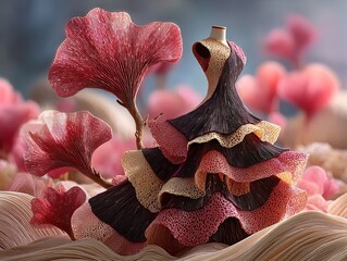 stunning fashion still life: coral-inspired paper dress with textured layers – perfect poster for trendy interiors and fashion enthusiasts