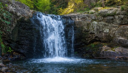 Obraz premium Close-up of a beautiful waterfall, showcasing the natural flow of water and the surrounding environment