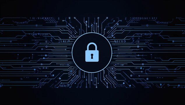 Cybersecurity theme with a lock symbol for safeguarding against malicious attacks and ensuring digital privacy, data protection