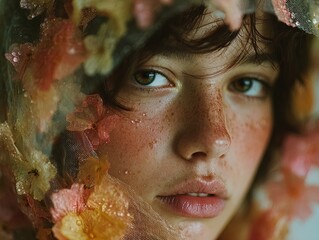 whimsical floral raincoat design: translucent paper fashion with pressed petals and raindrops - perfect for sports-themed interior posters!