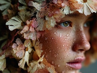 whimsical floral raincoat design: translucent paper fashion with pressed petals and raindrops - perfect for sports-themed interior posters!