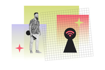 Composite trend artwork sketch image photo collage of website internet lock security data protect...