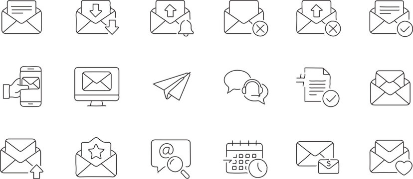 Email line icon collection. Informations, message, transfer, letter, text, gmail and communication icon set
