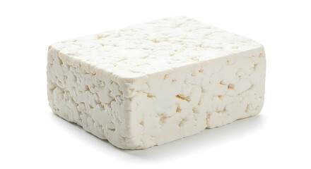 Fresh Block of White Cheese on White Background