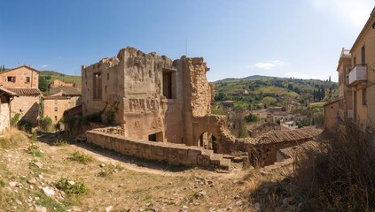 Fototapeta premium Abandoned medieval stone houses in a historic ghost town