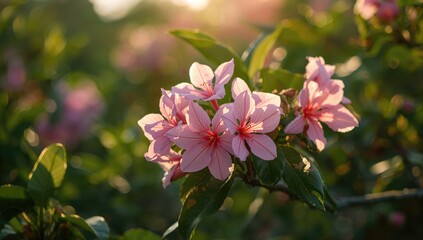 Obraz premium Beautiful blooming pink ashoka flowers, vibrant seasonal display