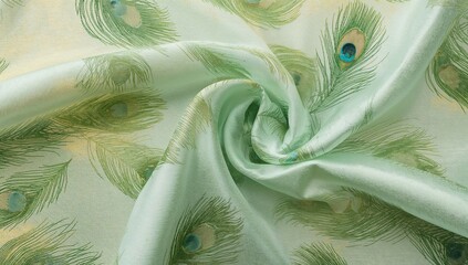 Background texture of airy silk fabric with peacock feather pattern, suitable for editorial header backdrop