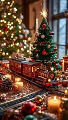 christmas tree and decorations on the table