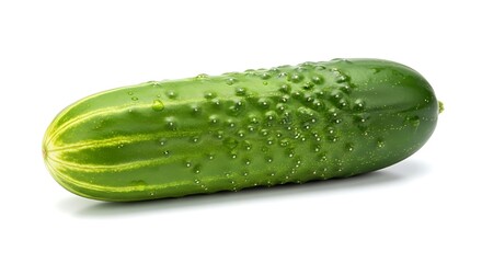 Fresh Green Cucumber with Water Droplets on White Background