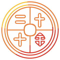 Obraz premium Stylized ancient Chinese coin with symbols in a radial design and gradient coloring