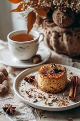 Fototapeta premium Delicious Autumn Dessert with Warm Cozy Atmosphere, Sweet Pastry and Soft Natural Light