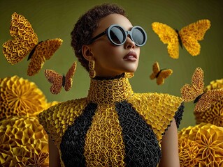 buzzing style: a playful black-and-yellow paper ensemble with honeycomb textures and tiny folded bees – perfect for sporty interior posters!