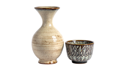 Artistic Ceramic Pottery Bundle with Two Variations Isolated on Transparent Background