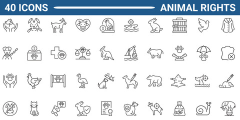 Animal Rights Web Icon Set in Line or outline Style. Icon For Web and Mobile App. Linear icon collection. Editable stroke. Vector illustration.