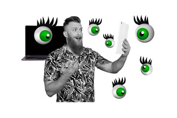 Trend artwork composite image photo collage of orange backdrop caricature fake news...