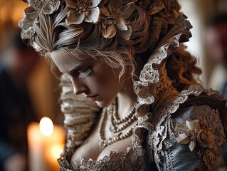 ultra-realistic 8k portrait of a paper woman in baroque gown: perfect for vintage-inspired decor or sporty interior posters with candlelight glow