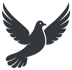 Obraz premium Stylized dark gray silhouette of a dove with wings outstretched flying upwards