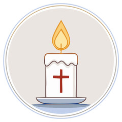 Obraz premium Burning candle with red cross icon in a circular frame symbolizing faith and hope