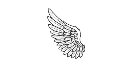 Ornate wing illustration with detailed feathering and bold outline conveying symbolism