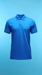 Blue Polo Shirt on Light Blue Background - Simple and Clean Apparel.
