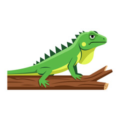 Green Lizard on Branch Colorful Vector Illustration 