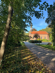 church in the background of landscape