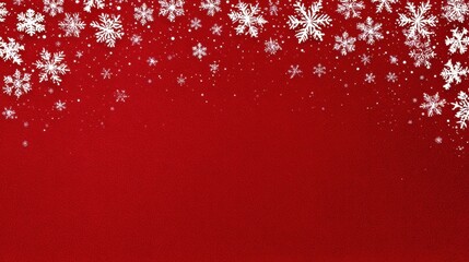 Red Christmas Holiday Background with Falling Snowflakes and Snow Border on Top
