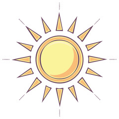 Stylized illustration of a sun with rays radiating outwards