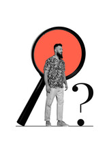 Composite trend artwork 3D sketch image photo collage of handsome guy model posing miniature stand...